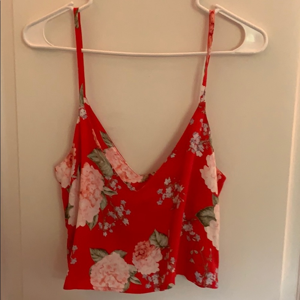 Forever 21 floral coral with flowers crop top
